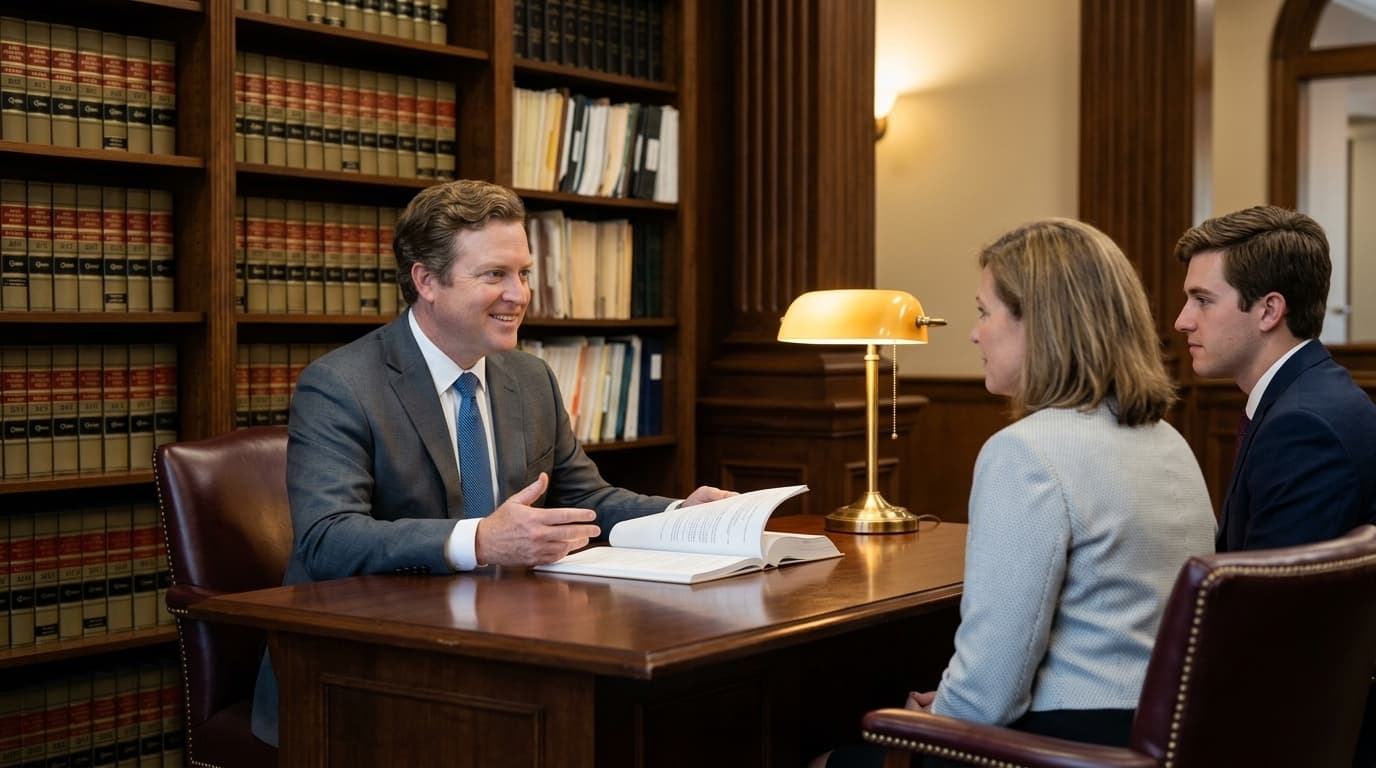 Attorney Williams conducting a client consultation in the law library